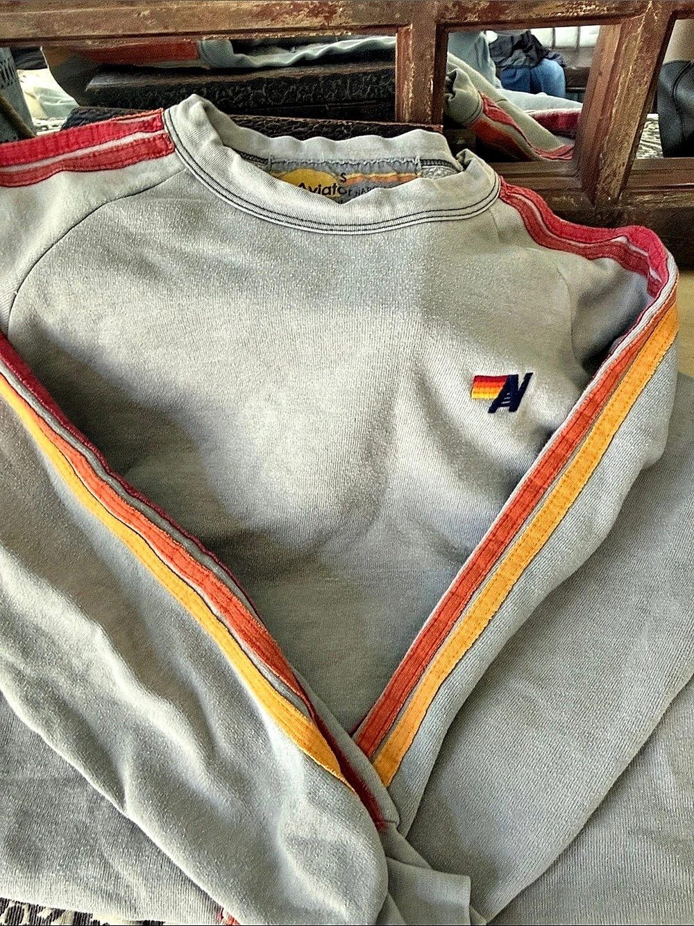 Aviator Nation Color Block Crewneck Sweatshirt Gray & Orange
